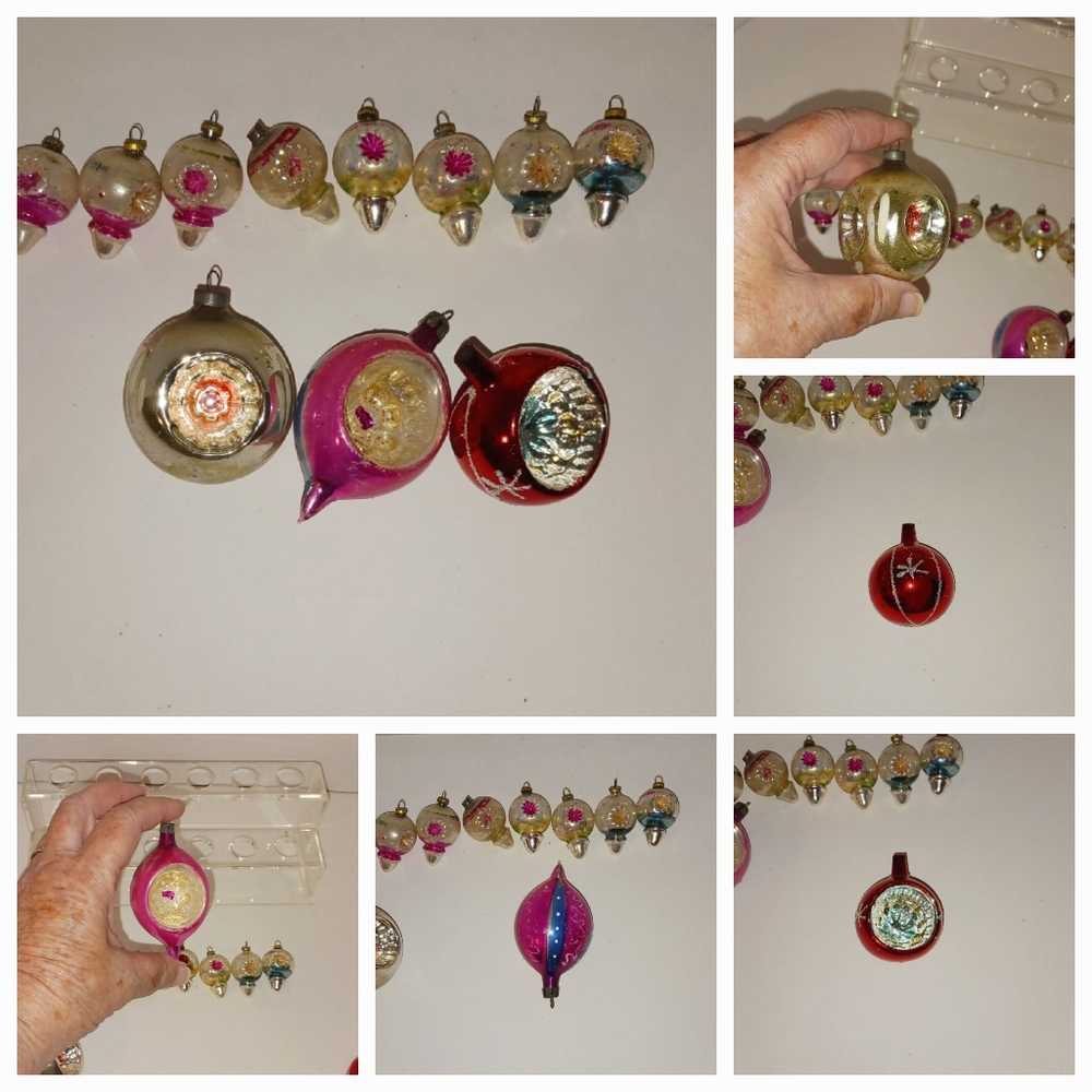 Christmas Ornaments Mercury Glass Mini Double Indent Spinning Tops Vintage - Picture 3 of 8